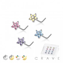 12PCS OF CZ PRONG FLOWER 316L SURGICAL STEEL L SHAPE NOSE BOX